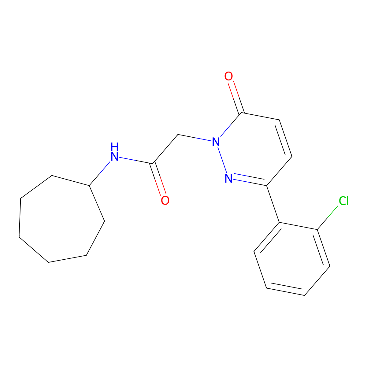 2-[3-(2-chlorophenyl)-6-oxopyridazin-1(6H)-yl]-N-cycloheptylacetamide molecular structure, CAS 1246061-68-6