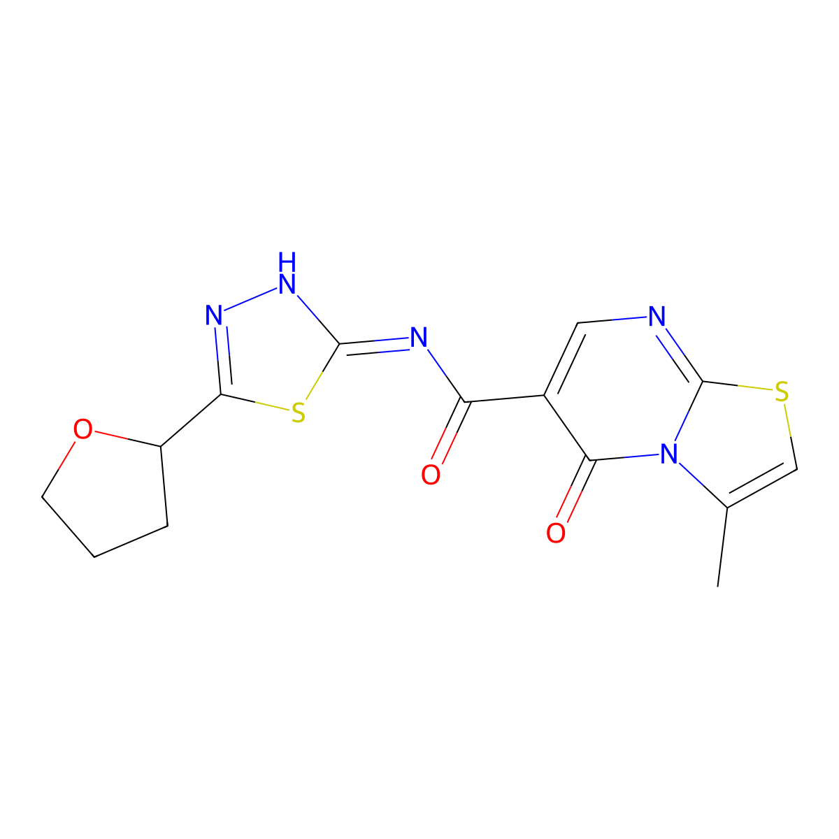 3-methyl-5-oxo-N-[(2Z)-5-(tetrahydrofuran-2-yl)-1,3,4-thiadiazol-2(3H)-ylidene]-5H-[1,3]thiazolo[3,2-a]pyrimidine-6-carboxamide molecular structure, CAS 1246061-81-3