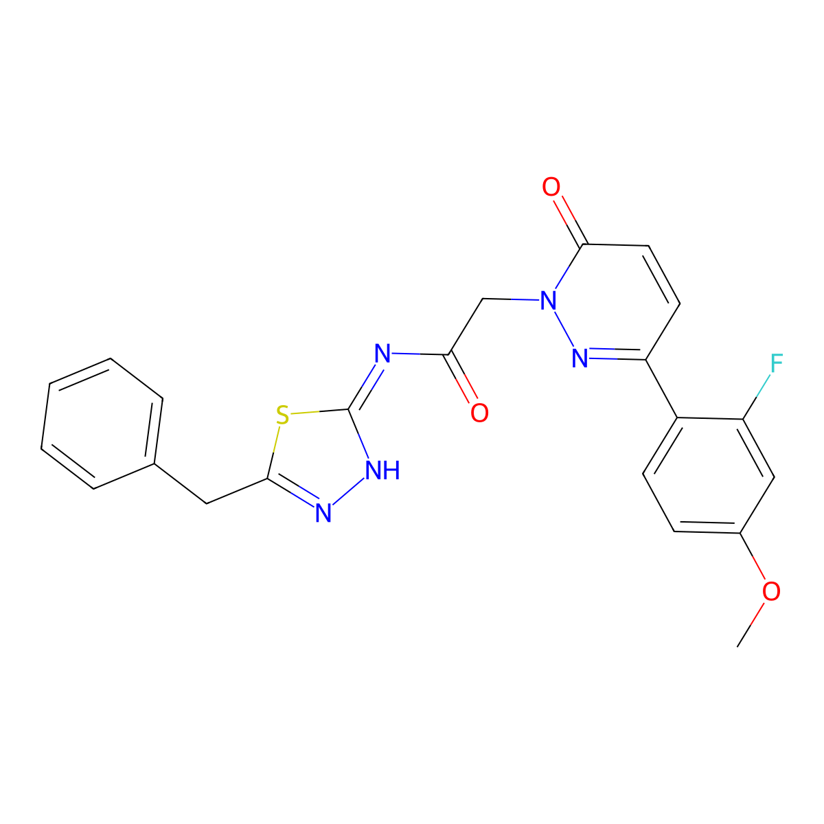 N-[(2E)-5-benzyl-1,3,4-thiadiazol-2(3H)-ylidene]-2-[3-(2-fluoro-4-methoxyphenyl)-6-oxopyridazin-1(6H)-yl]acetamide molecular structure, CAS 1246062-04-3