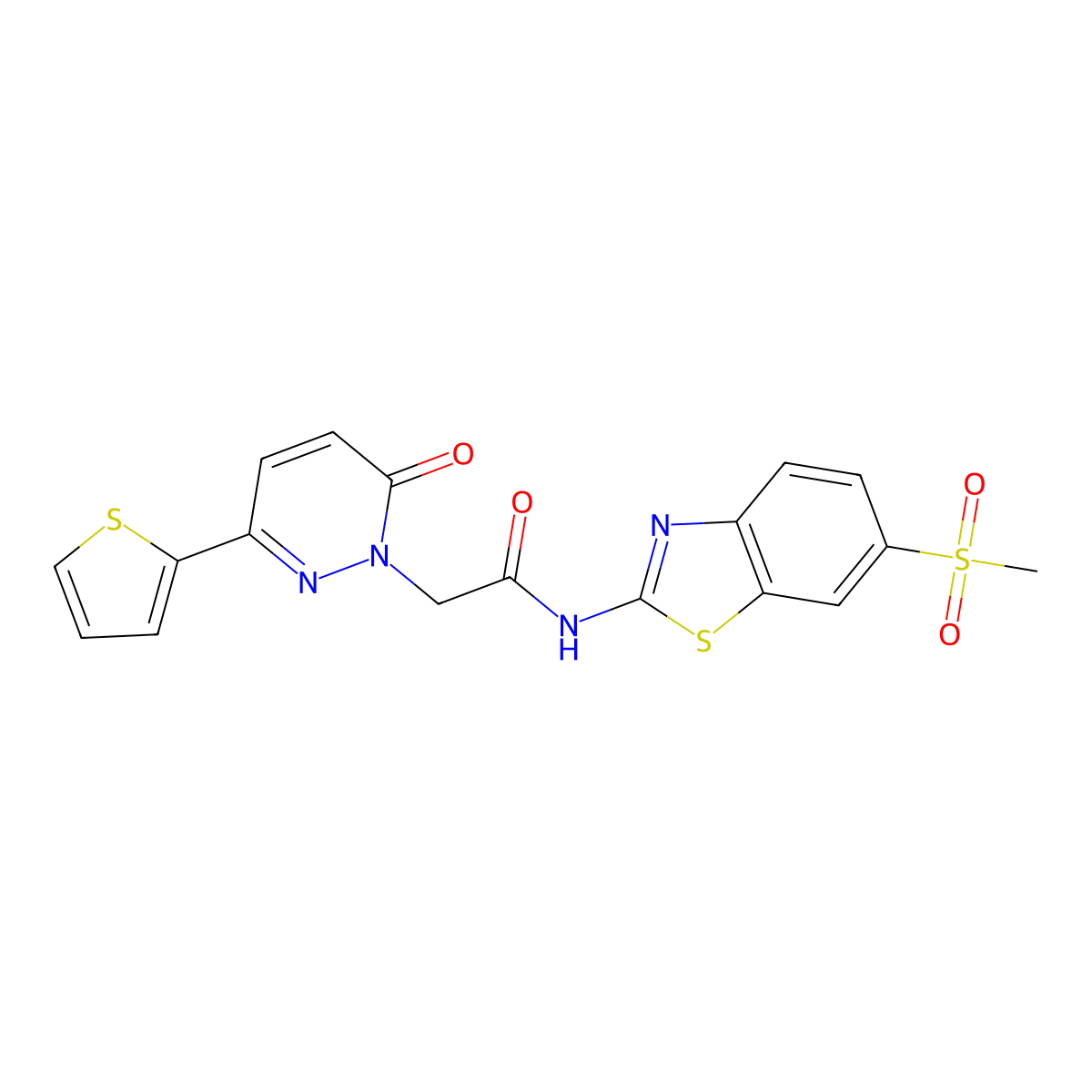 N-[(2Z)-6-(methylsulfonyl)-1,3-benzothiazol-2(3H)-ylidene]-2-[6-oxo-3-(thiophen-2-yl)pyridazin-1(6H)-yl]acetamide molecular structure, CAS 1246062-21-4