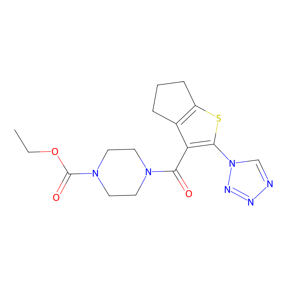 ethyl 4-{[2-(1H-tetrazol-1-yl)-5,6-dihydro-4H-cyclopenta[b]thiophen-3-yl]carbonyl}piperazine-1-carboxylate molecular structure, CAS 1246062-31-6