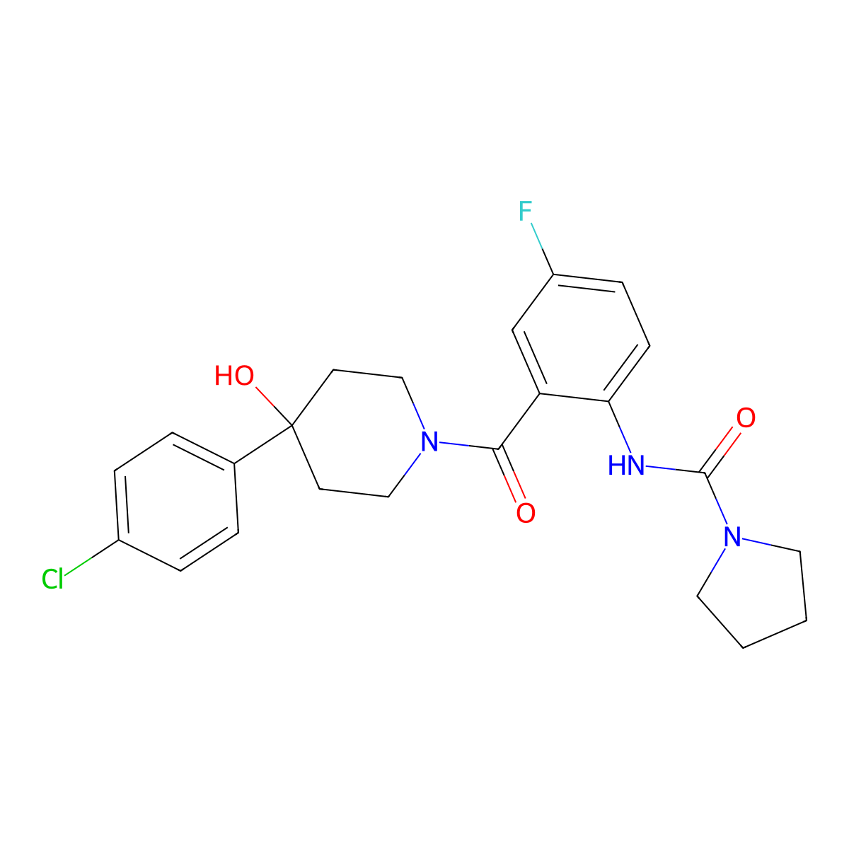 N-(2-{[4-(4-chlorophenyl)-4-hydroxypiperidin-1-yl]carbonyl}-4-fluorophenyl)pyrrolidine-1-carboxamide molecular structure, CAS 1246062-64-5