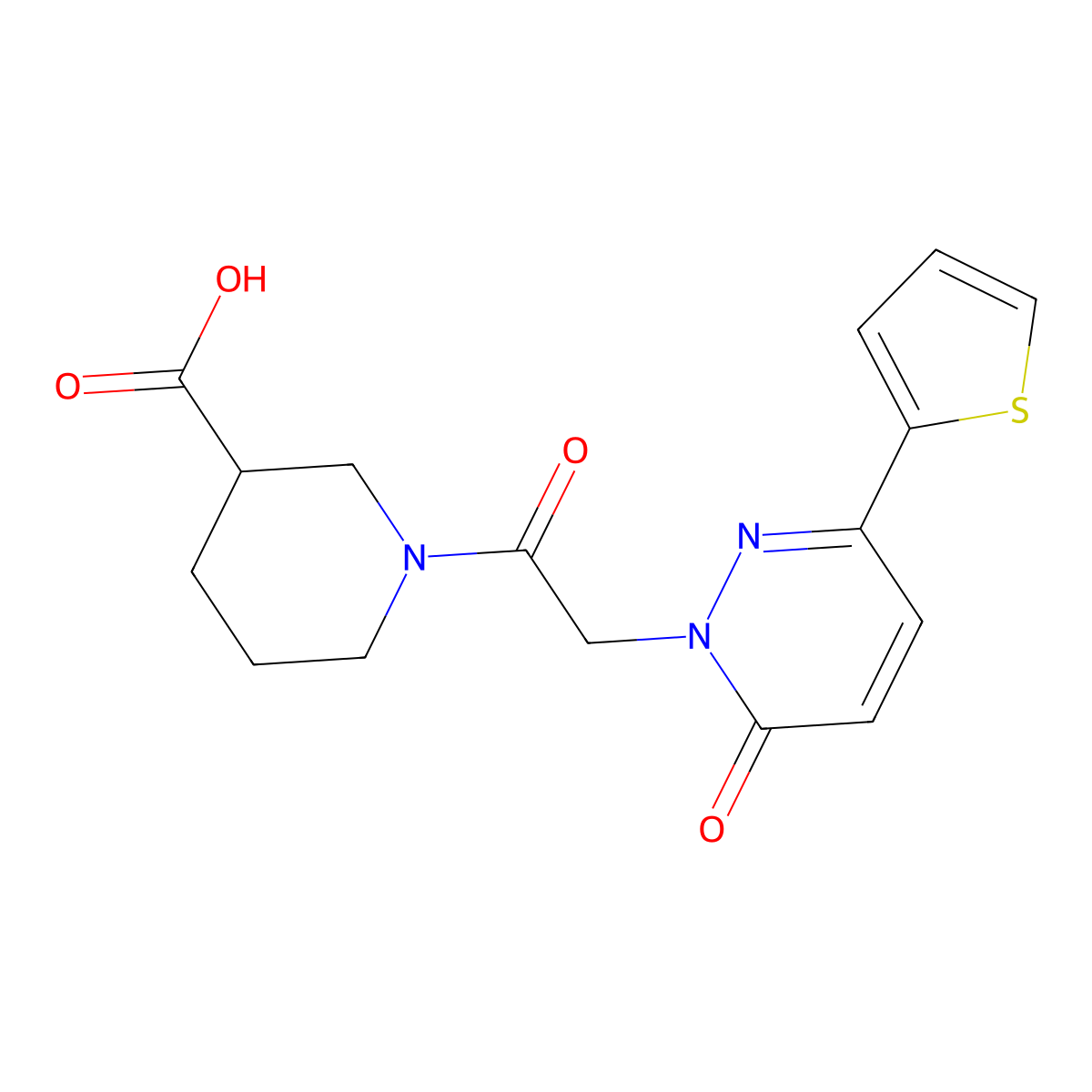 1-{[6-oxo-3-(thiophen-2-yl)pyridazin-1(6H)-yl]acetyl}piperidine-3-carboxylic acid molecular structure, CAS 1246062-68-9