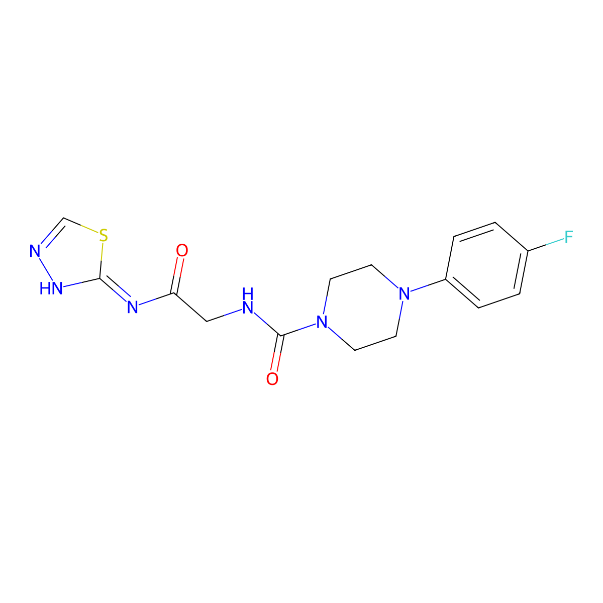 4-(4-fluorophenyl)-N-{2-oxo-2-[(2Z)-1,3,4-thiadiazol-2(3H)-ylideneamino]ethyl}piperazine-1-carboxamide molecular structure, CAS 1246062-85-0