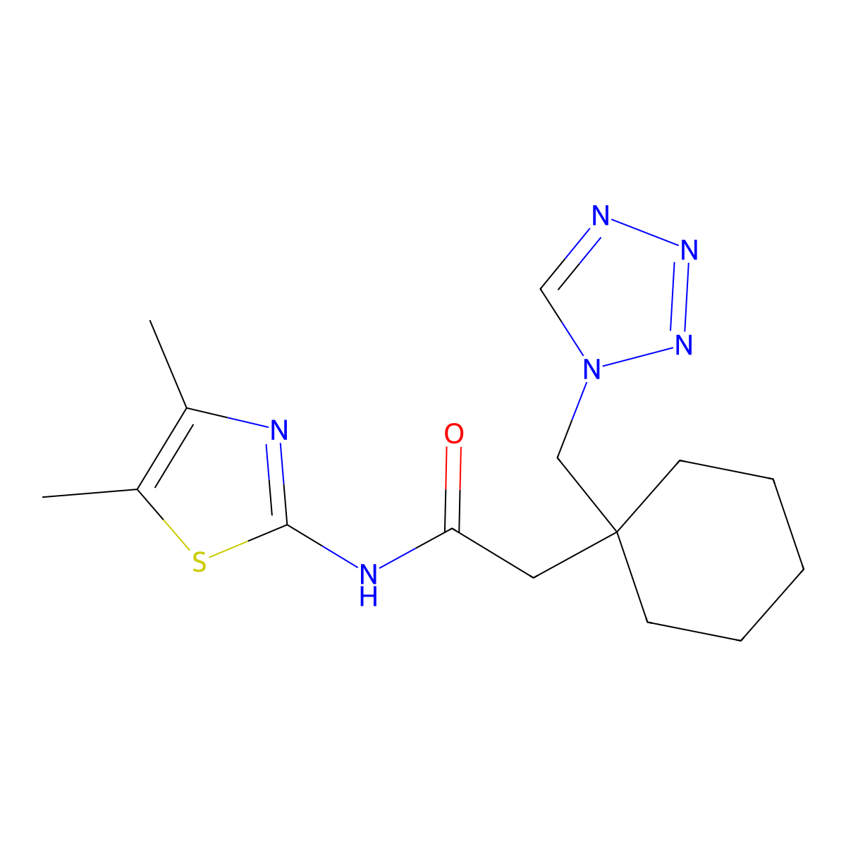 N-[(2Z)-4,5-dimethyl-1,3-thiazol-2(3H)-ylidene]-2-[1-(1H-tetrazol-1-ylmethyl)cyclohexyl]acetamide molecular structure, CAS 1246062-93-0