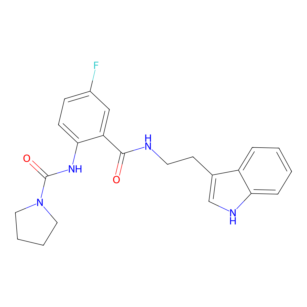 N-(4-fluoro-2-{[2-(1H-indol-3-yl)ethyl]carbamoyl}phenyl)pyrrolidine-1-carboxamide molecular structure, CAS 1246063-13-7