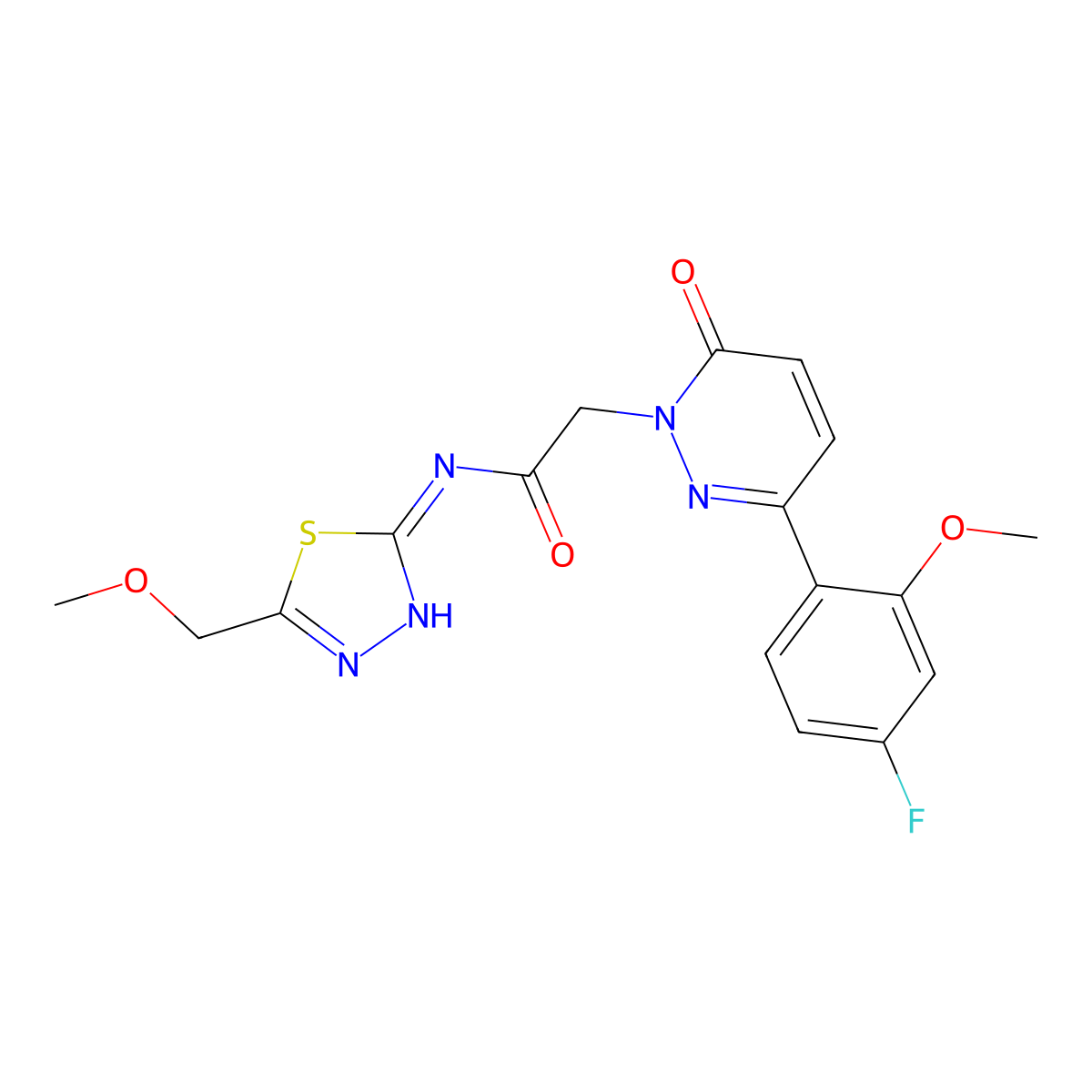 2-[3-(4-fluoro-2-methoxyphenyl)-6-oxopyridazin-1(6H)-yl]-N-[(2E)-5-(methoxymethyl)-1,3,4-thiadiazol-2(3H)-ylidene]acetamide molecular structure, CAS 1246063-17-1