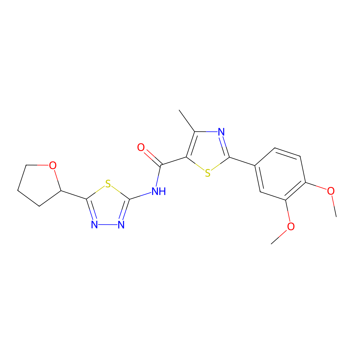 2-(3,4-dimethoxyphenyl)-4-methyl-N-[(2E)-5-(tetrahydrofuran-2-yl)-1,3,4-thiadiazol-2(3H)-ylidene]-1,3-thiazole-5-carboxamide molecular structure, CAS 1246063-21-7