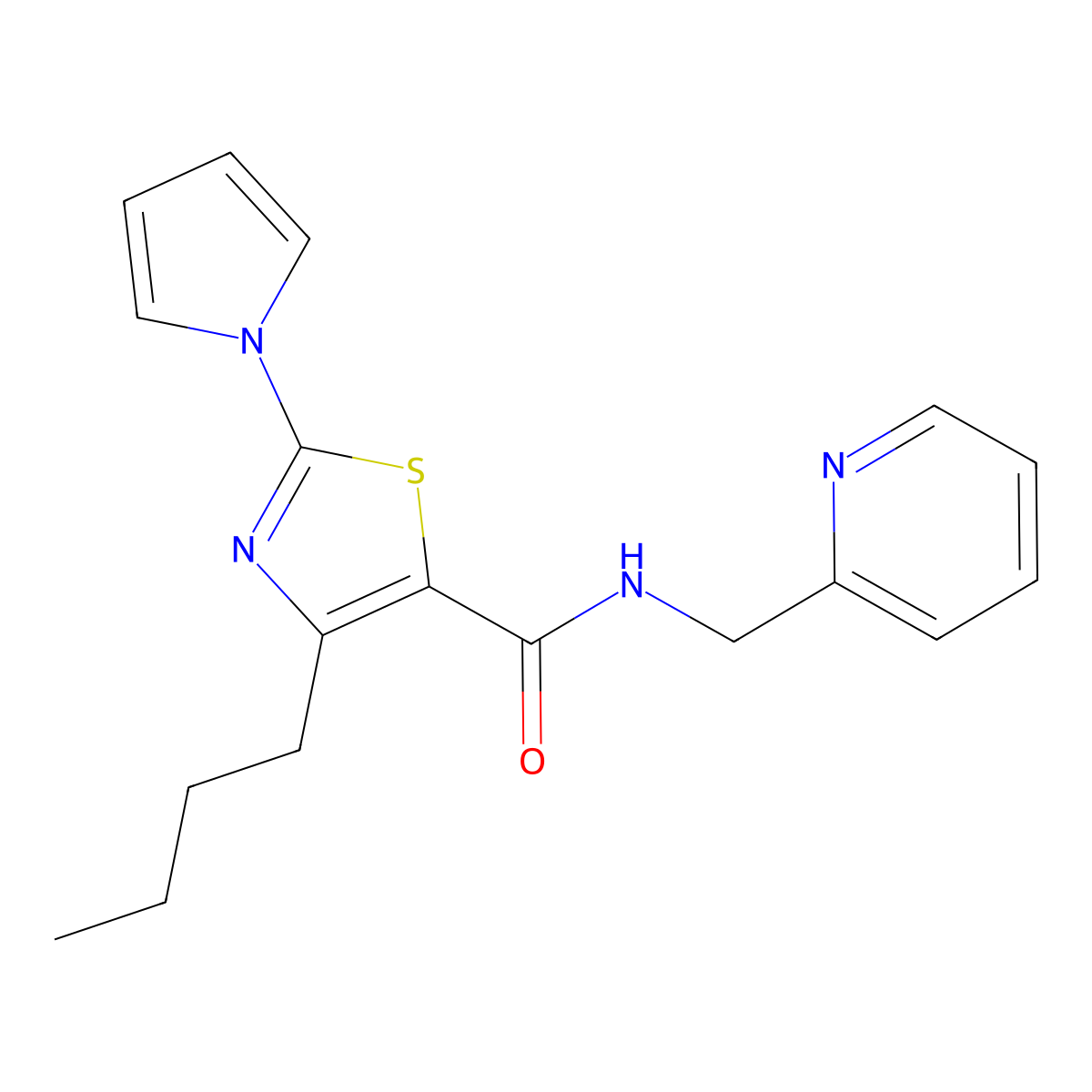 4-butyl-N-(pyridin-2-ylmethyl)-2-(1H-pyrrol-1-yl)-1,3-thiazole-5-carboxamide molecular structure, CAS 1246063-41-1