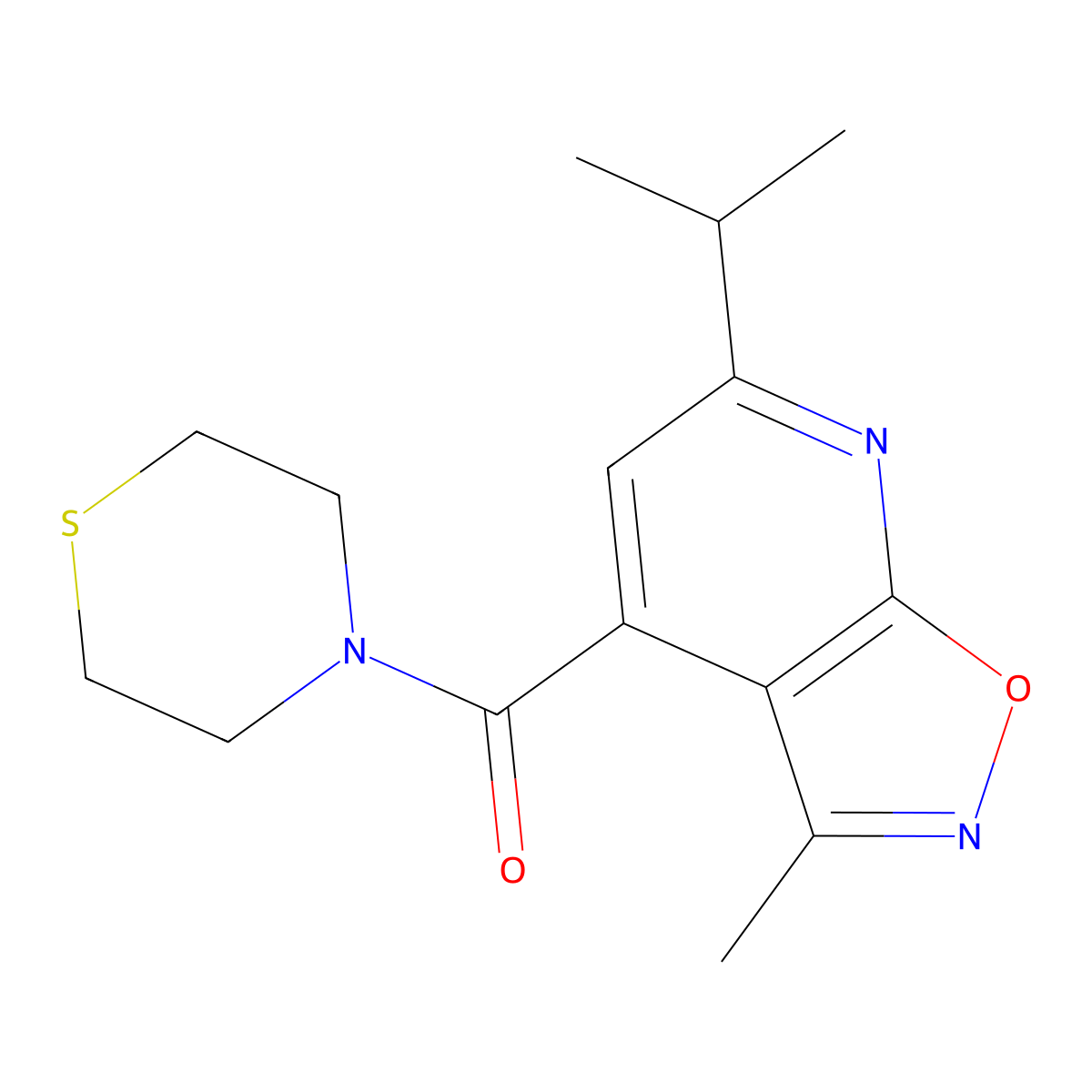 (6-Isopropyl-3-methylisoxazolo[5,4-b]pyridin-4-yl)(1,4-thiazinan-4-yl)methanone molecular structure, CAS 1246063-71-7