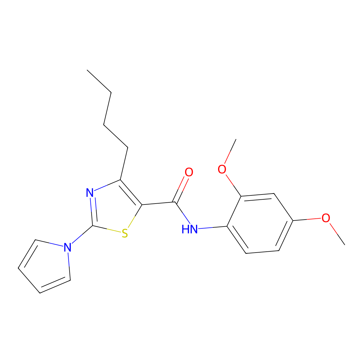4-butyl-N-(2,4-dimethoxyphenyl)-2-(1H-pyrrol-1-yl)-1,3-thiazole-5-carboxamide molecular structure, CAS 1246063-92-2