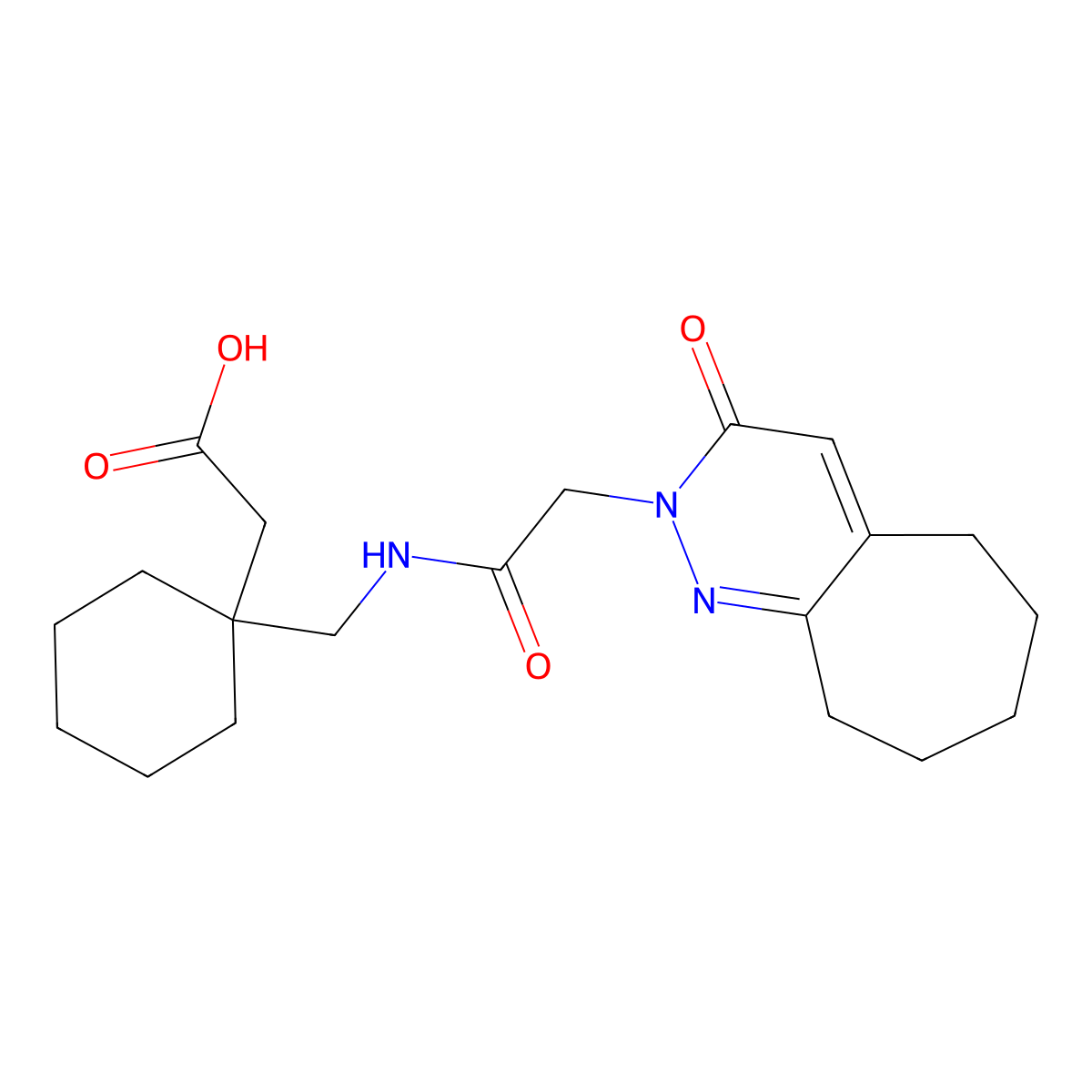 [1-({[(3-oxo-3,5,6,7,8,9-hexahydro-2H-cyclohepta[c]pyridazin-2-yl)acetyl]amino}methyl)cyclohexyl]acetic acid molecular structure, CAS 1246063-95-5