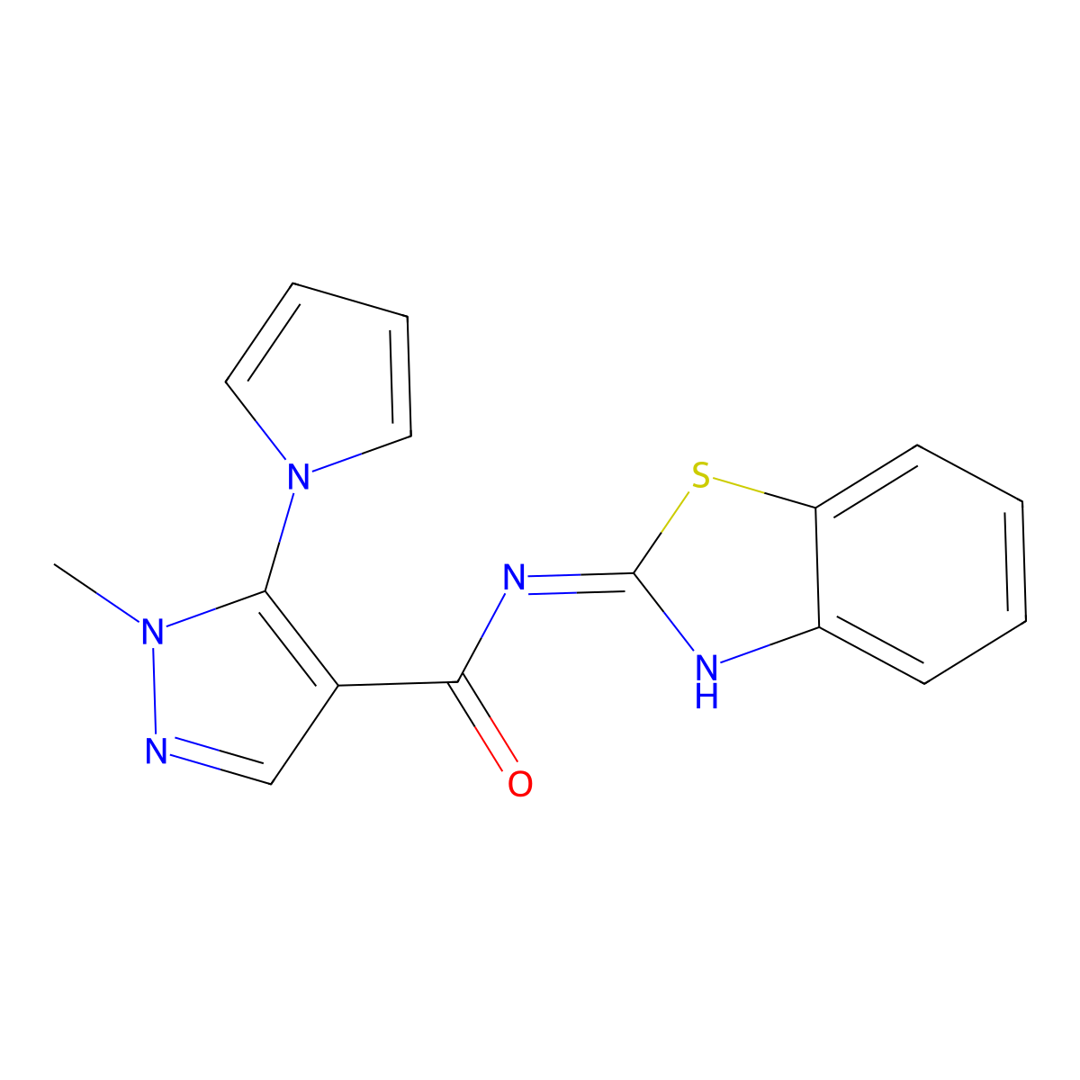 N-[(2E)-1,3-benzothiazol-2(3H)-ylidene]-1-methyl-5-(1H-pyrrol-1-yl)-1H-pyrazole-4-carboxamide molecular structure, CAS 1246064-08-3