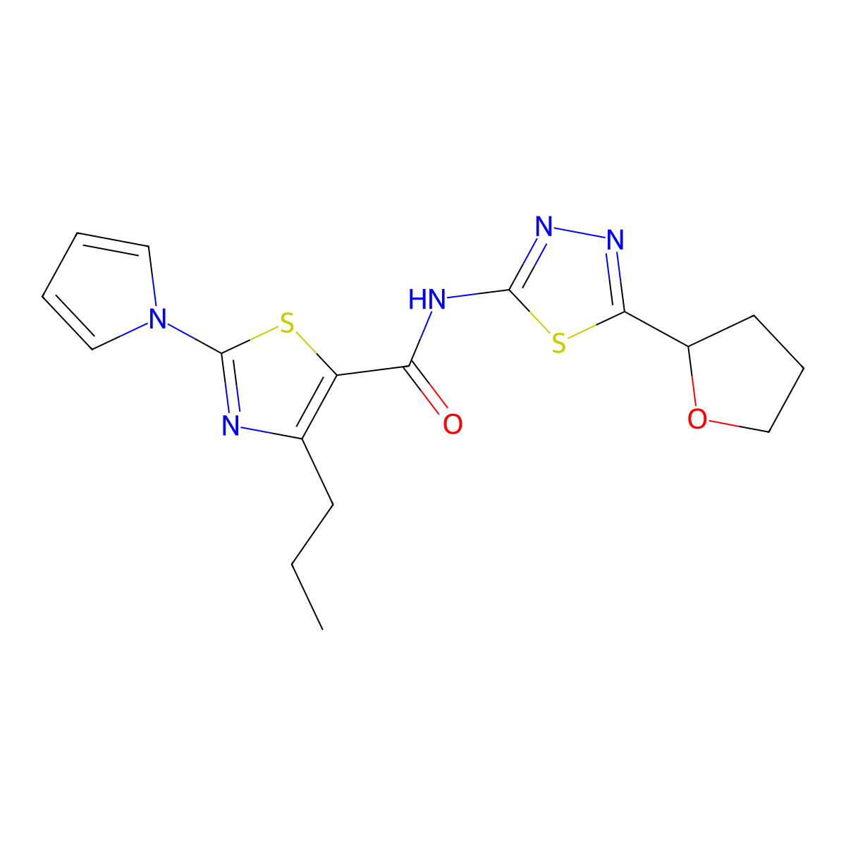4-propyl-2-(1H-pyrrol-1-yl)-N-[(2Z)-5-(tetrahydrofuran-2-yl)-1,3,4-thiadiazol-2(3H)-ylidene]-1,3-thiazole-5-carboxamide molecular structure, CAS 1246064-17-4
