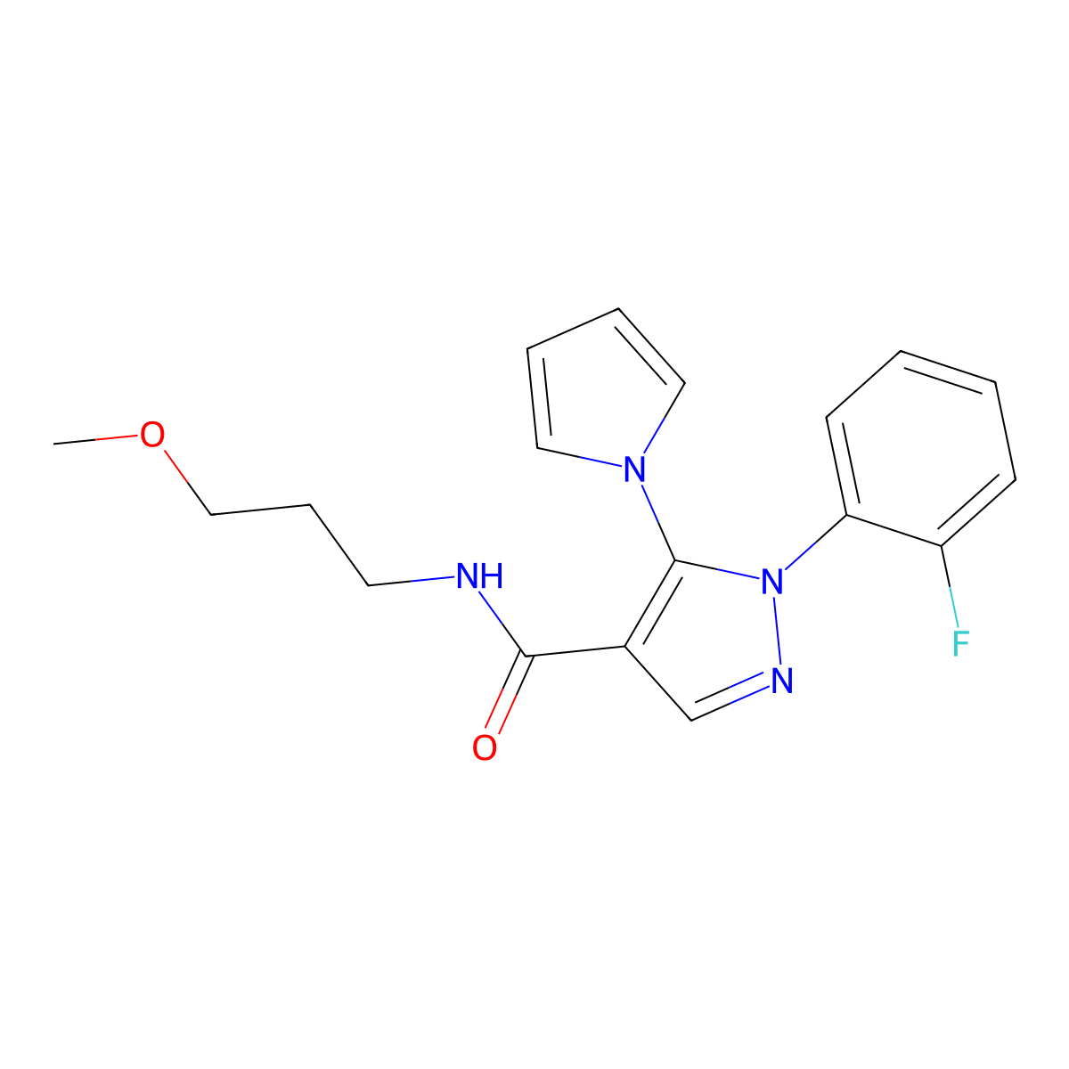 1-(2-fluorophenyl)-N-(3-methoxypropyl)-5-(1H-pyrrol-1-yl)-1H-pyrazole-4-carboxamide molecular structure, CAS 1246064-26-5