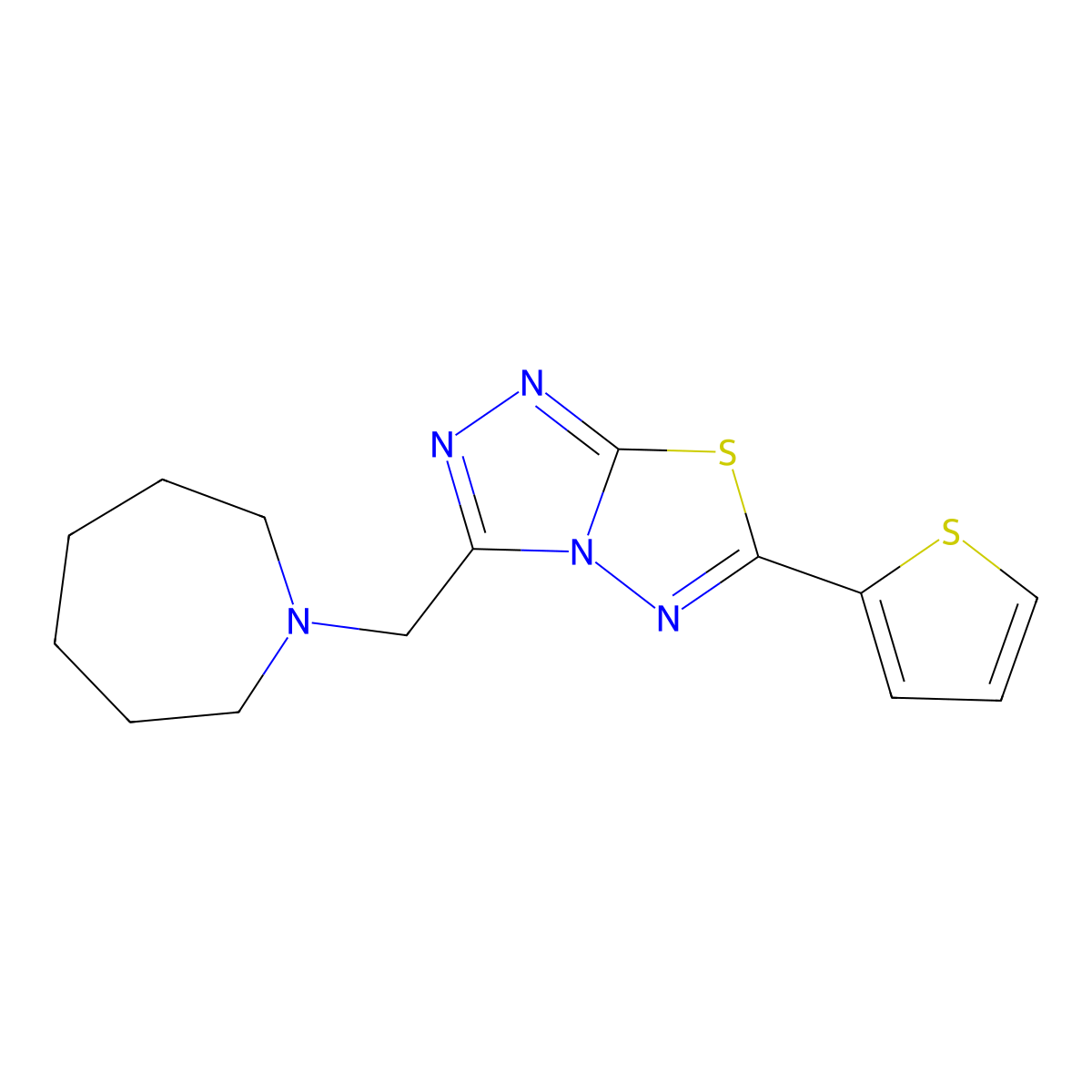 3-(1-Azepanylmethyl)-6-(2-thienyl)[1,2,4]triazolo[3,4-b][1,3,4]thiadiazole molecular structure, CAS 1246064-39-0