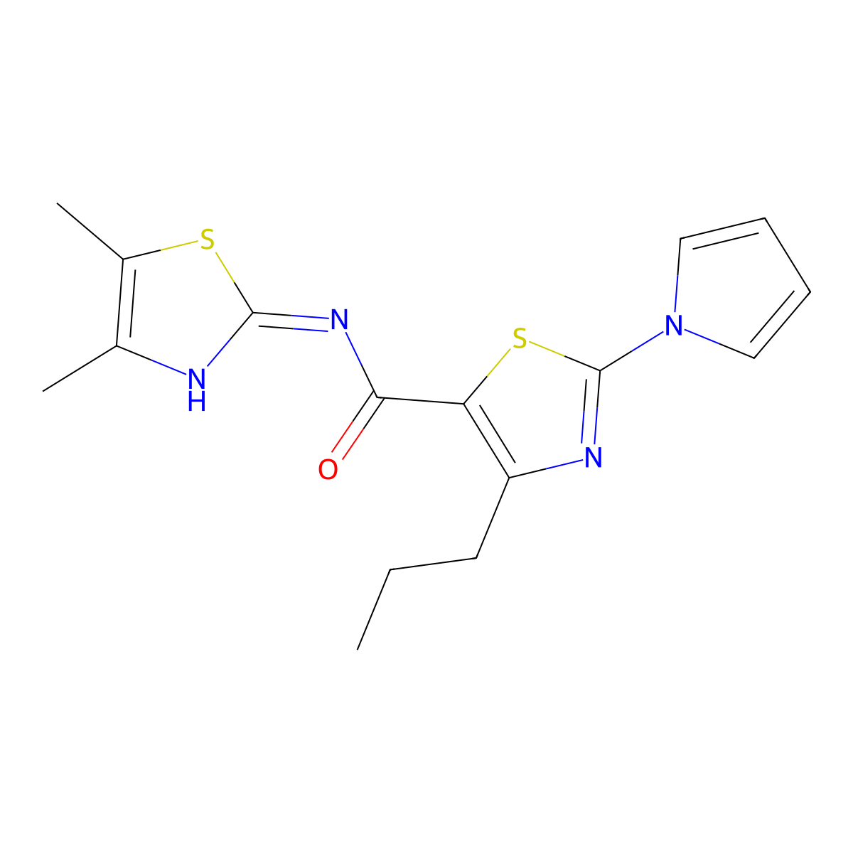 N-[(2E)-4,5-dimethyl-1,3-thiazol-2(3H)-ylidene]-4-propyl-2-(1H-pyrrol-1-yl)-1,3-thiazole-5-carboxamide molecular structure, CAS 1246064-45-8