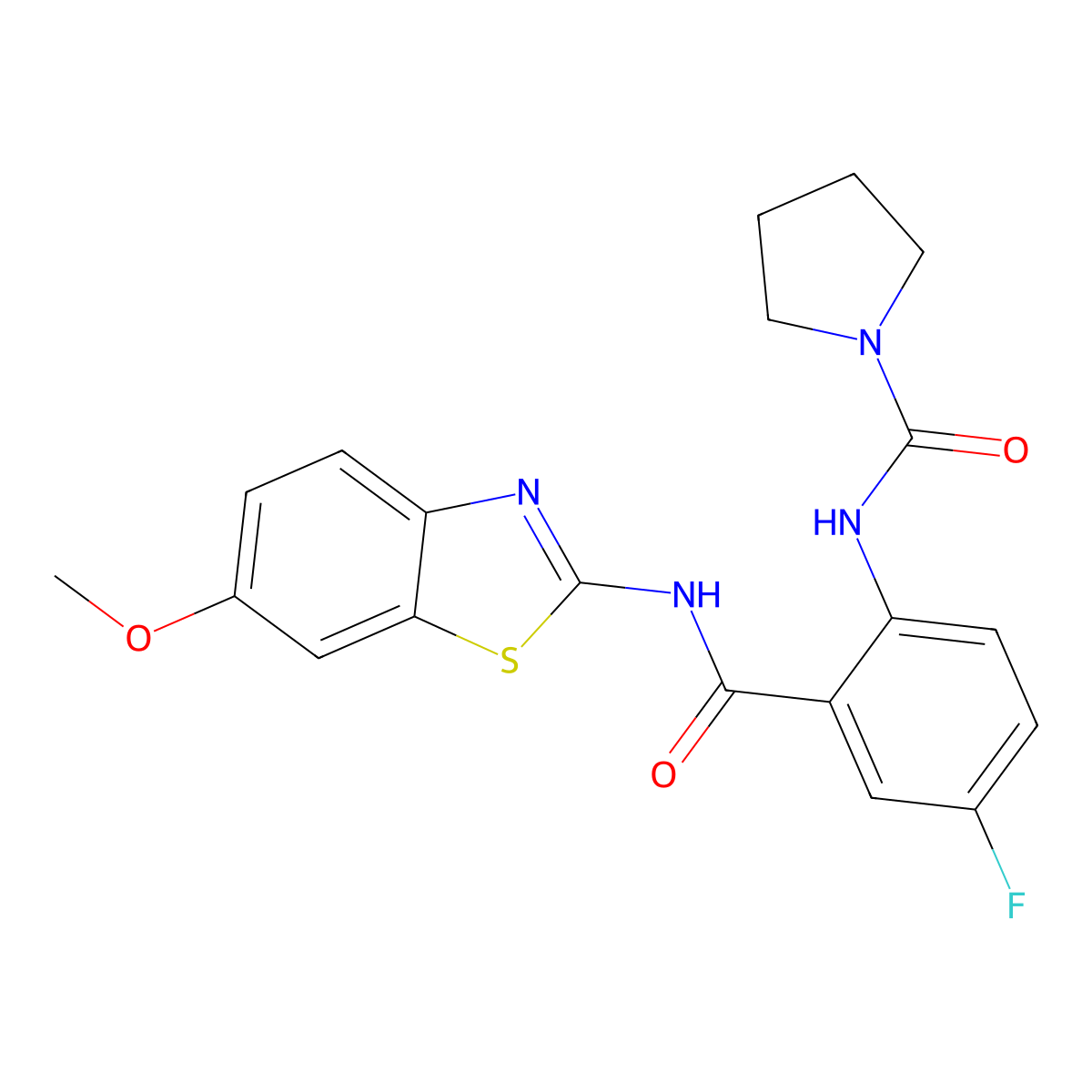 N-{4-fluoro-2-[(6-methoxy-1,3-benzothiazol-2-yl)carbamoyl]phenyl}pyrrolidine-1-carboxamide molecular structure, CAS 1246064-53-8