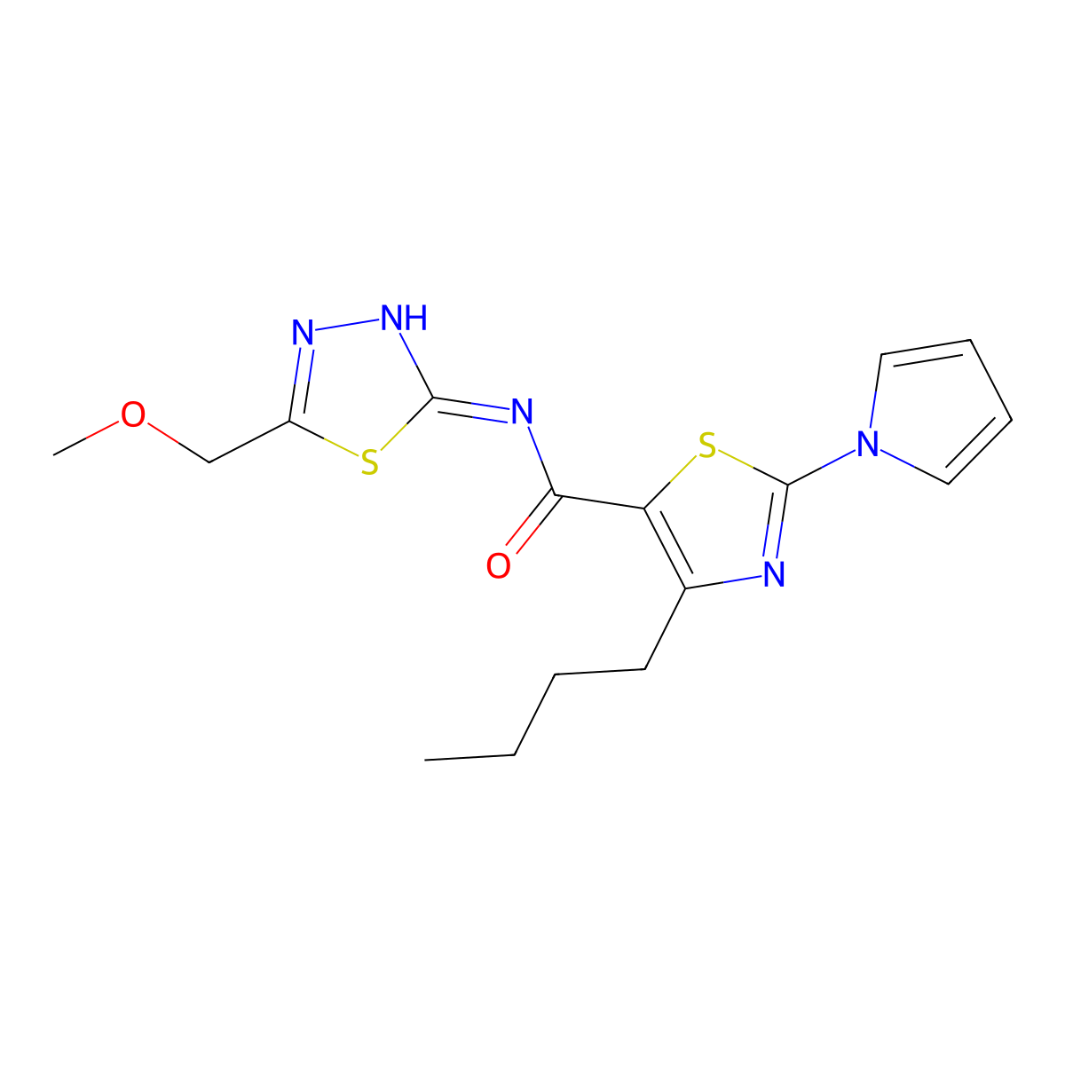 4-butyl-N-[(2Z)-5-(methoxymethyl)-1,3,4-thiadiazol-2(3H)-ylidene]-2-(1H-pyrrol-1-yl)-1,3-thiazole-5-carboxamide molecular structure, CAS 1246064-63-0
