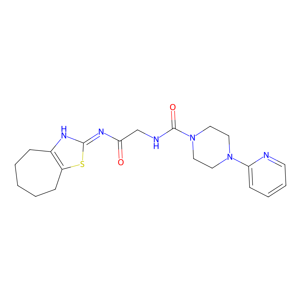 N-{2-[(2Z)-3,4,5,6,7,8-hexahydro-2H-cyclohepta[d][1,3]thiazol-2-ylideneamino]-2-oxoethyl}-4-(pyridin-2-yl)piperazine-1-carboxamide molecular structure, CAS 1246064-68-5