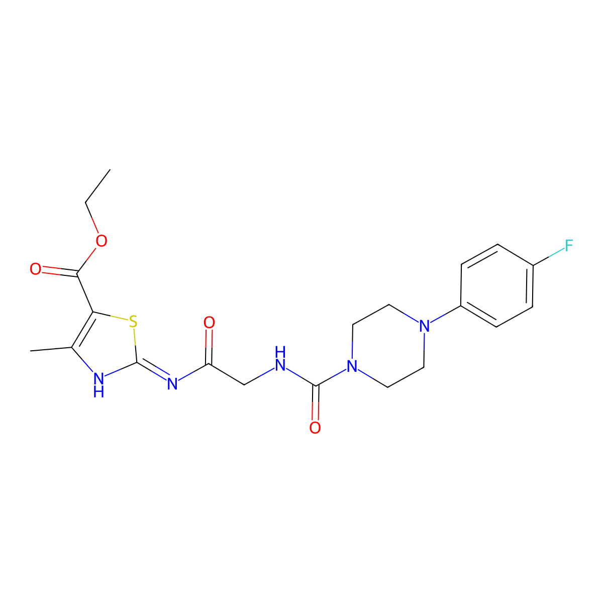 ethyl (2Z)-2-{[(Z)-N-{[4-(4-fluorophenyl)piperazin-1-yl]carbonyl}glycyl]imino}-4-methyl-2,3-dihydro-1,3-thiazole-5-carboxylate molecular structure, CAS 1246066-99-8