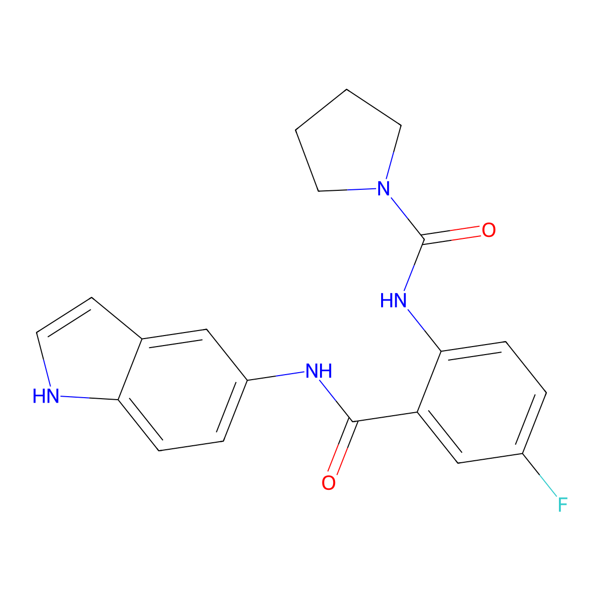 N-[4-fluoro-2-(1H-indol-5-ylcarbamoyl)phenyl]pyrrolidine-1-carboxamide molecular structure, CAS 1246067-52-6