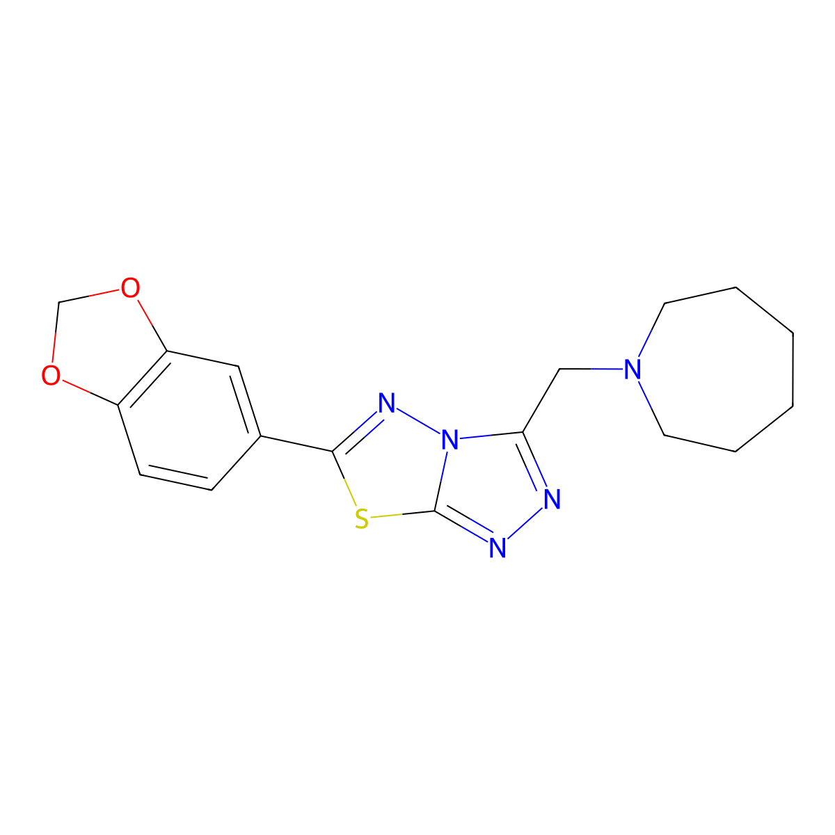 3-(1-Azepanylmethyl)-6-(1,3-benzodioxol-5-yl)[1,2,4]triazolo[3,4-b][1,3,4]thiadiazole molecular structure, CAS 1246067-98-0