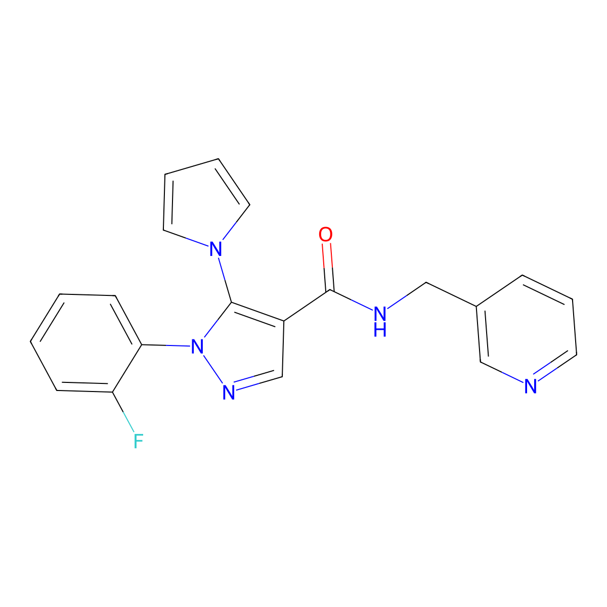 1-(2-fluorophenyl)-N-(pyridin-3-ylmethyl)-5-(1H-pyrrol-1-yl)-1H-pyrazole-4-carboxamide molecular structure, CAS 1246068-00-7