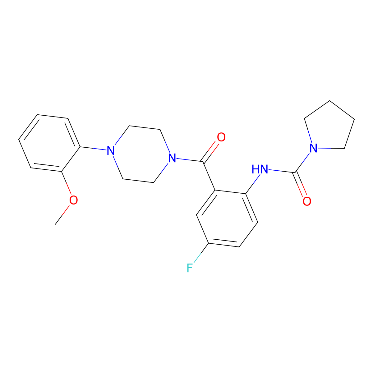 N-(4-fluoro-2-{[4-(2-methoxyphenyl)piperazin-1-yl]carbonyl}phenyl)pyrrolidine-1-carboxamide molecular structure, CAS 1246068-39-2