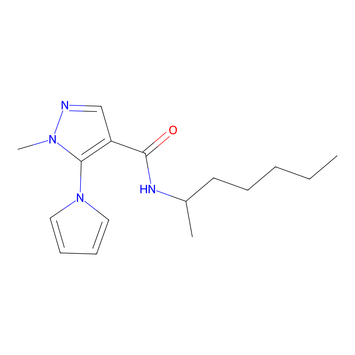 N-(heptan-2-yl)-1-methyl-5-(1H-pyrrol-1-yl)-1H-pyrazole-4-carboxamide molecular structure, CAS 1246069-44-2