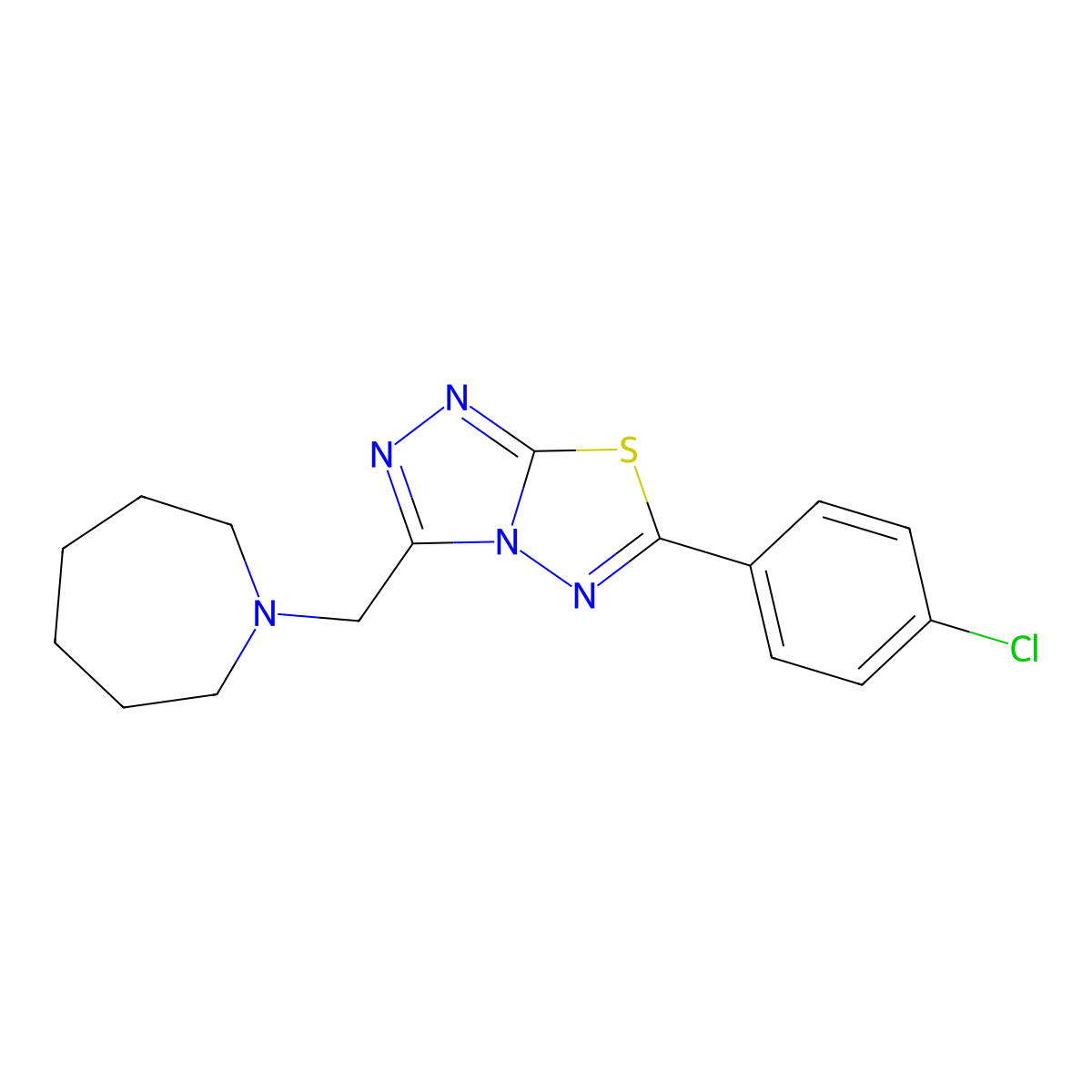 3-(1-Azepanylmethyl)-6-(4-chlorophenyl)[1,2,4]triazolo[3,4-b][1,3,4]thiadiazole molecular structure, CAS 1246069-60-2