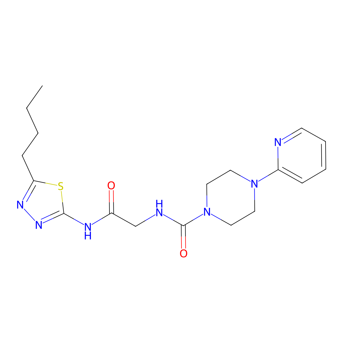 N-(2-{[(2Z)-5-butyl-1,3,4-thiadiazol-2(3H)-ylidene]amino}-2-oxoethyl)-4-(pyridin-2-yl)piperazine-1-carboxamide molecular structure, CAS 1246069-62-4