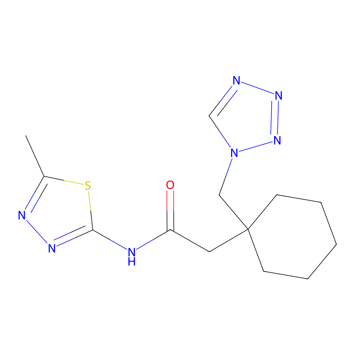 N-[(2E)-5-methyl-1,3,4-thiadiazol-2(3H)-ylidene]-2-[1-(1H-tetrazol-1-ylmethyl)cyclohexyl]acetamide molecular structure, CAS 1246070-56-3