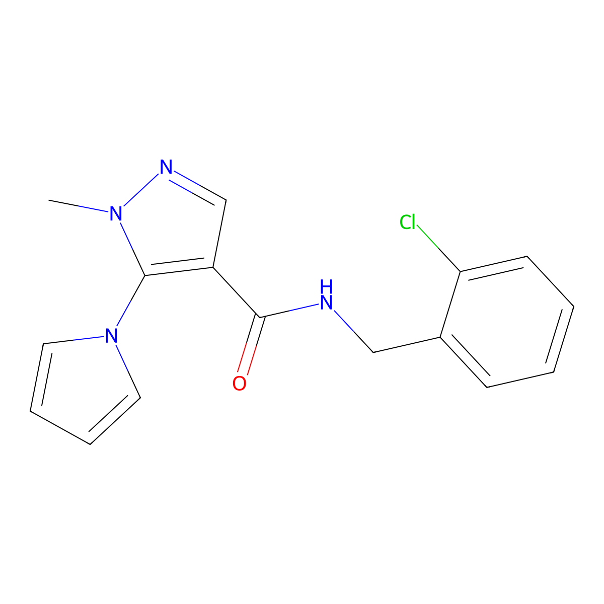 N-(2-chlorobenzyl)-1-methyl-5-(1H-pyrrol-1-yl)-1H-pyrazole-4-carboxamide molecular structure, CAS 1246070-81-4