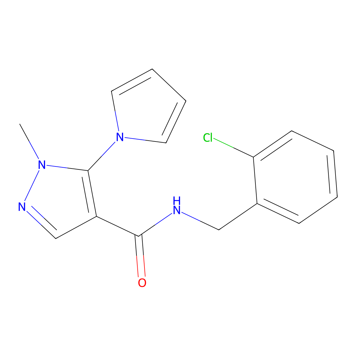 N-(2-chlorobenzyl)-1-methyl-5-(1H-pyrrol-1-yl)-1H-pyrazole-4-carboxamide molecular structure, CAS 1246070-81-4