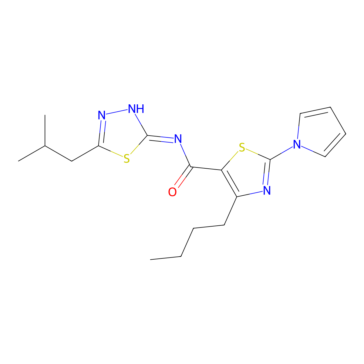 4-butyl-N-[(2Z)-5-(2-methylpropyl)-1,3,4-thiadiazol-2(3H)-ylidene]-2-(1H-pyrrol-1-yl)-1,3-thiazole-5-carboxamide molecular structure, CAS 1246071-09-9