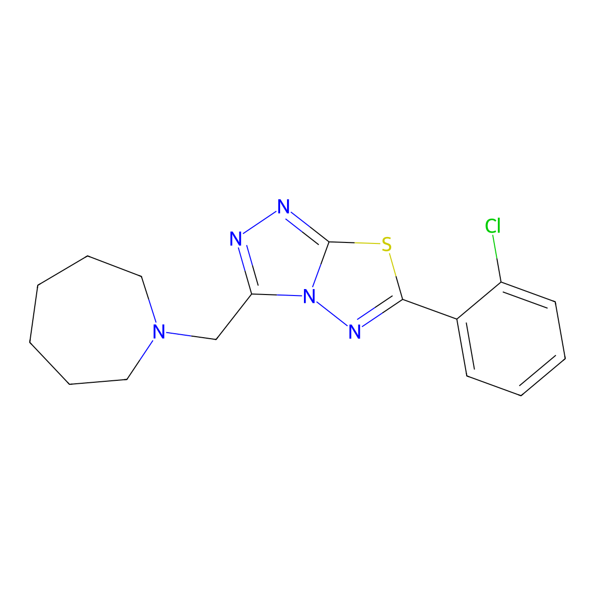 3-(1-Azepanylmethyl)-6-(2-chlorophenyl)[1,2,4]triazolo[3,4-b][1,3,4]thiadiazole molecular structure, CAS 1246071-22-6