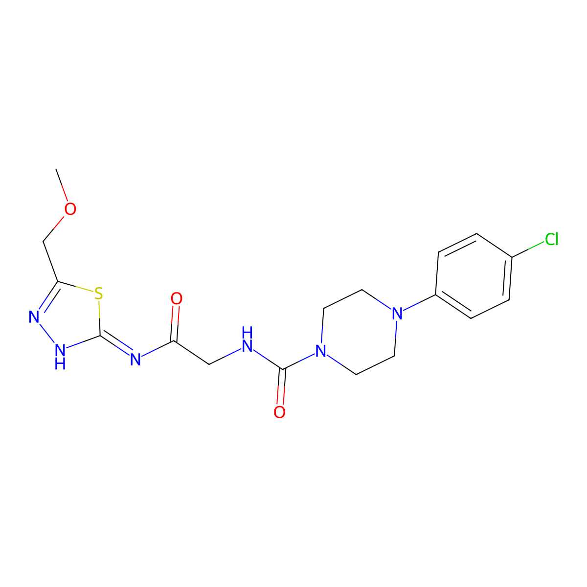 4-(4-chlorophenyl)-N-(2-{[(2Z)-5-(methoxymethyl)-1,3,4-thiadiazol-2(3H)-ylidene]amino}-2-oxoethyl)piperazine-1-carboxamide molecular structure, CAS 1246071-27-1