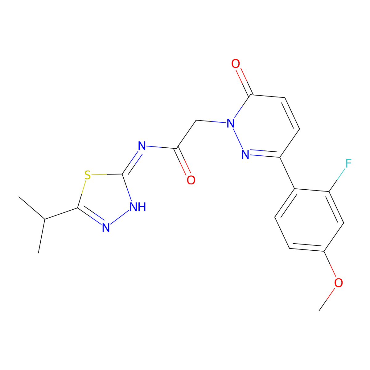 2-[3-(2-fluoro-4-methoxyphenyl)-6-oxopyridazin-1(6H)-yl]-N-[(2E)-5-(propan-2-yl)-1,3,4-thiadiazol-2(3H)-ylidene]acetamide molecular structure, CAS 1246071-36-2