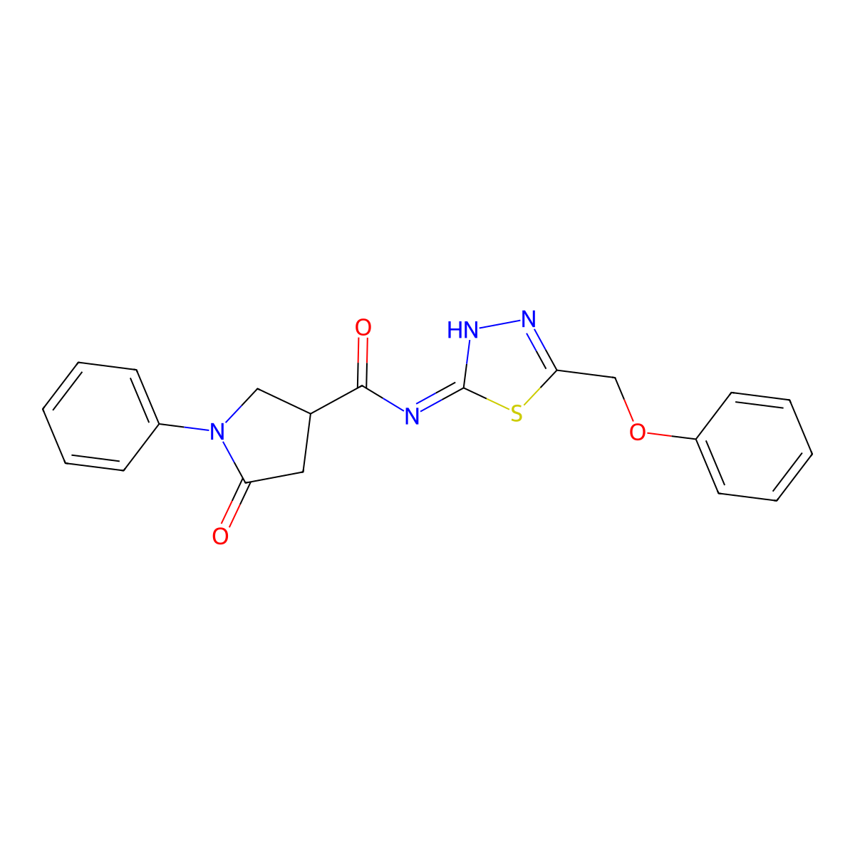 5-oxo-N-[(2E)-5-(phenoxymethyl)-1,3,4-thiadiazol-2(3H)-ylidene]-1-phenylpyrrolidine-3-carboxamide molecular structure, CAS 1246071-44-2