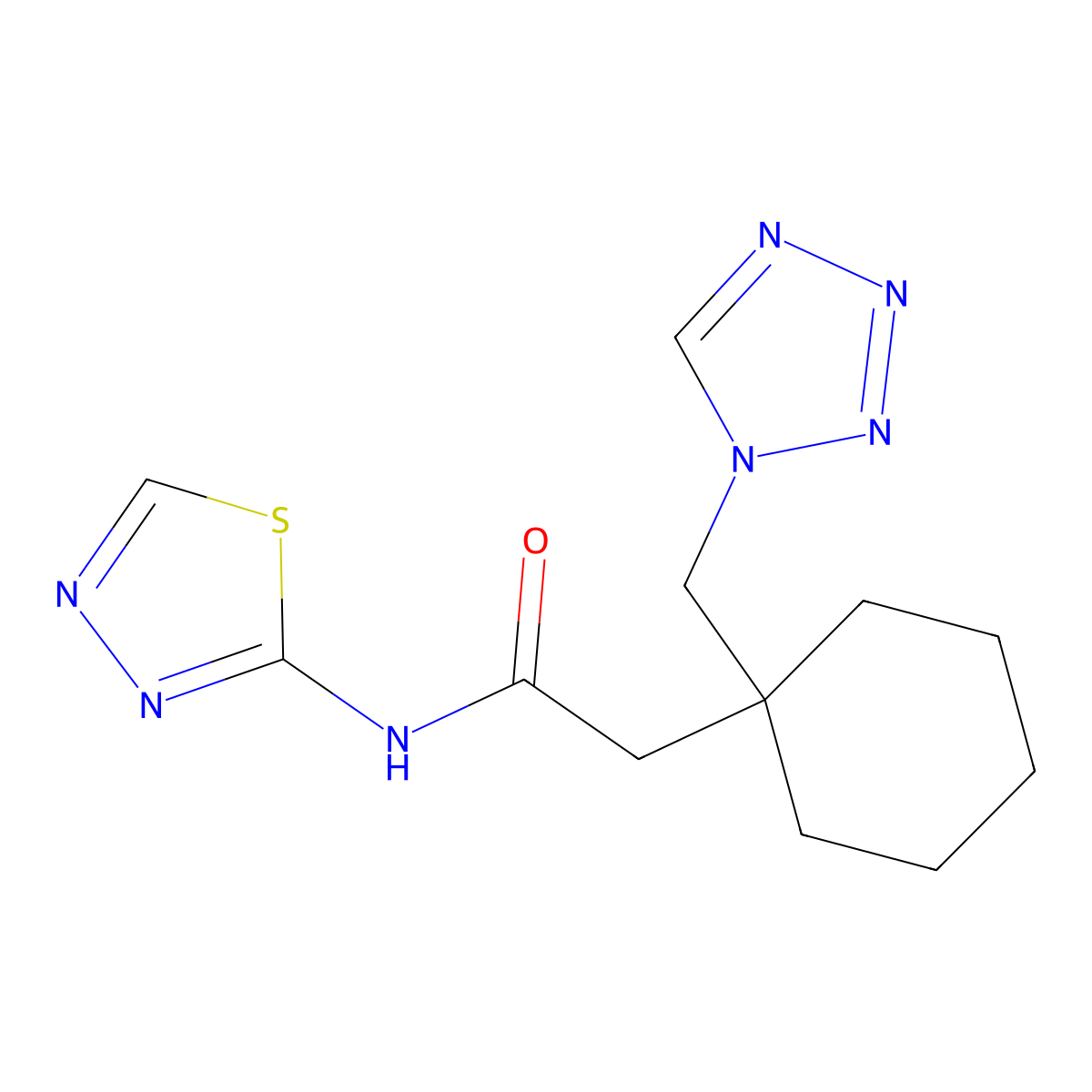 2-[1-(1H-tetrazol-1-ylmethyl)cyclohexyl]-N-[(2E)-1,3,4-thiadiazol-2(3H)-ylidene]acetamide molecular structure, CAS 1246071-48-6