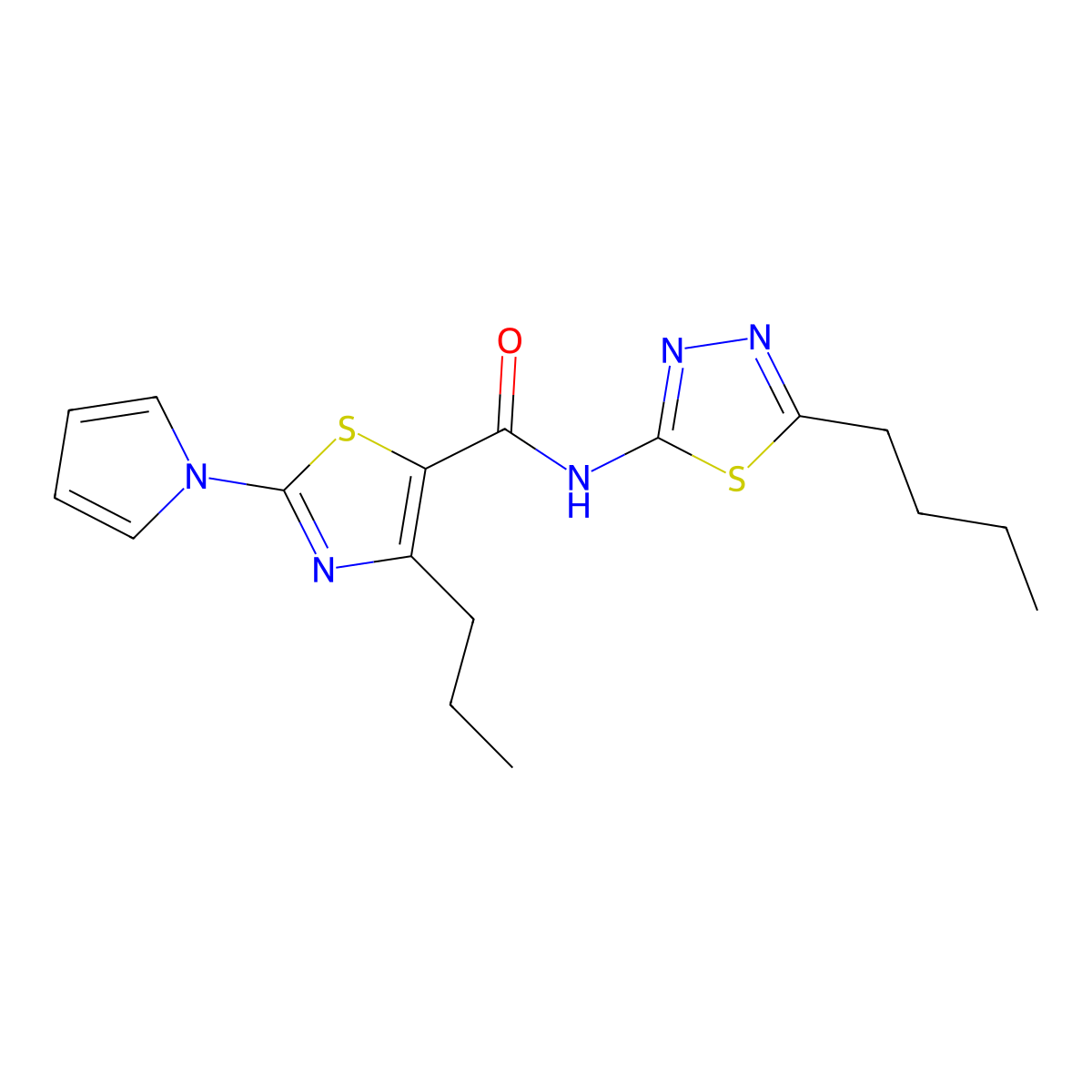 N-[(2Z)-5-butyl-1,3,4-thiadiazol-2(3H)-ylidene]-4-propyl-2-(1H-pyrrol-1-yl)-1,3-thiazole-5-carboxamide molecular structure, CAS 1246071-70-4