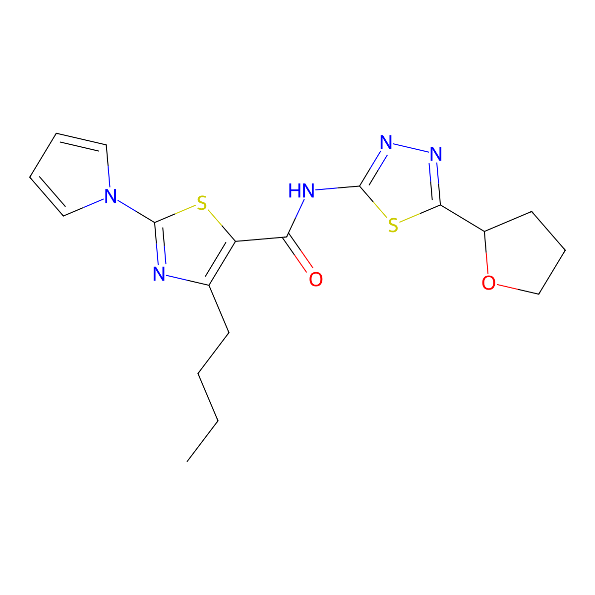 4-butyl-2-(1H-pyrrol-1-yl)-N-[(2Z)-5-(tetrahydrofuran-2-yl)-1,3,4-thiadiazol-2(3H)-ylidene]-1,3-thiazole-5-carboxamide molecular structure, CAS 1246072-25-2