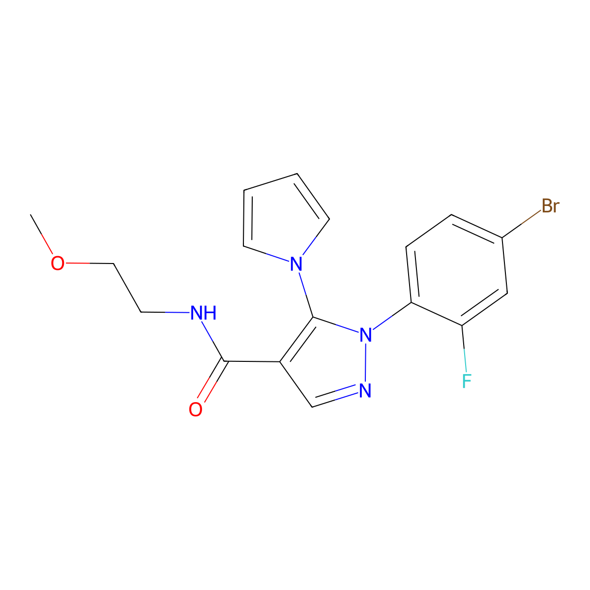 1-(4-bromo-2-fluorophenyl)-N-(2-methoxyethyl)-5-(1H-pyrrol-1-yl)-1H-pyrazole-4-carboxamide molecular structure, CAS 1246072-61-6