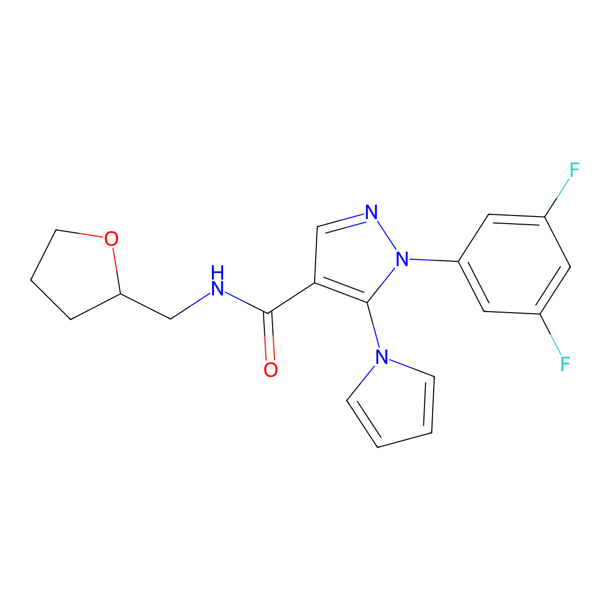 1-(3,5-difluorophenyl)-5-(1H-pyrrol-1-yl)-N-(tetrahydrofuran-2-ylmethyl)-1H-pyrazole-4-carboxamide molecular structure, CAS 1246072-68-3