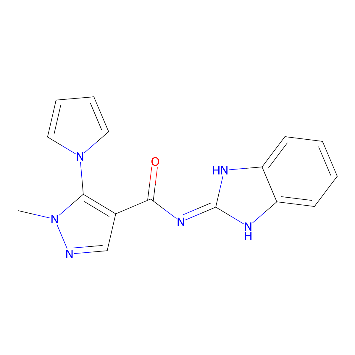N-(1,3-dihydro-2H-benzimidazol-2-ylidene)-1-methyl-5-(1H-pyrrol-1-yl)-1H-pyrazole-4-carboxamide molecular structure, CAS 1246072-73-0