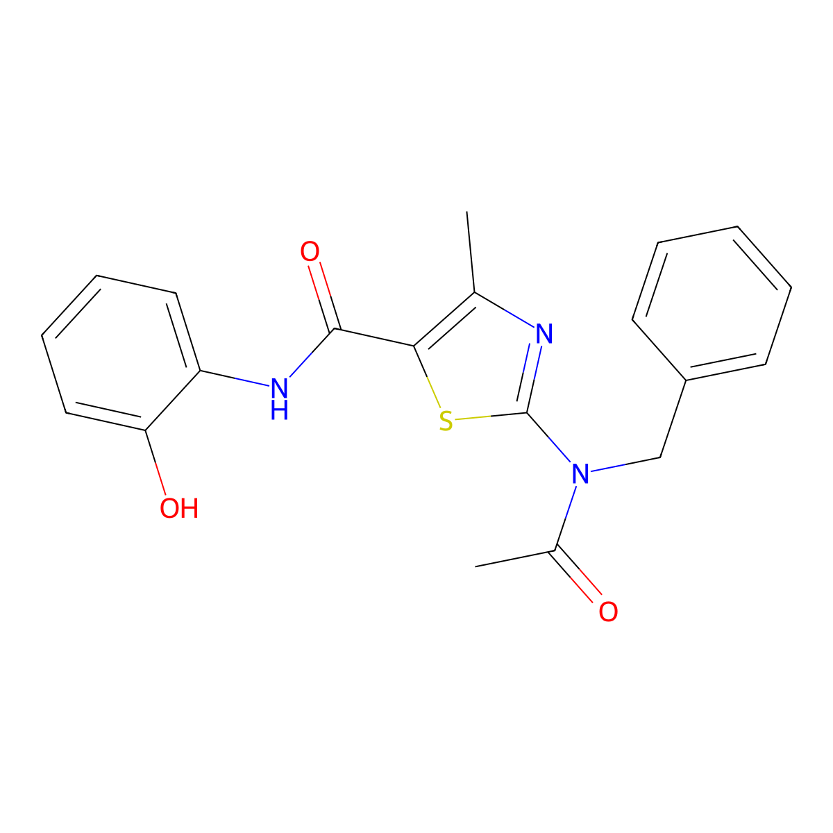 2-[acetyl(benzyl)amino]-N-(2-hydroxyphenyl)-4-methyl-1,3-thiazole-5-carboxamide molecular structure, CAS 1246072-91-2