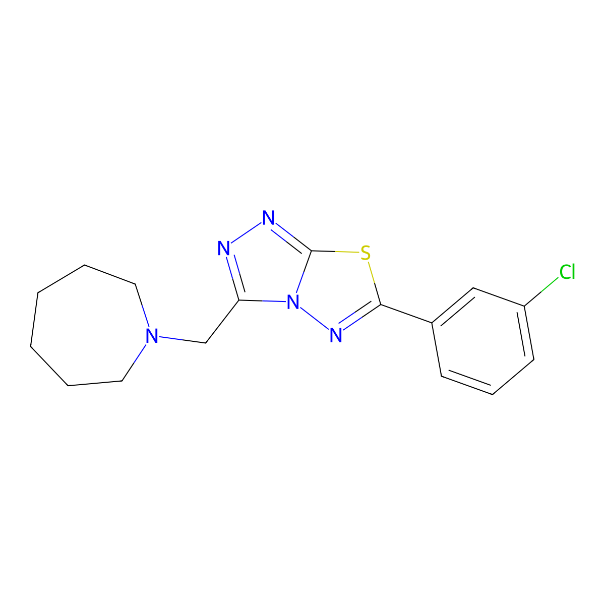 3-(1-Azepanylmethyl)-6-(3-chlorophenyl)[1,2,4]triazolo[3,4-b][1,3,4]thiadiazole molecular structure, CAS 1246073-23-3