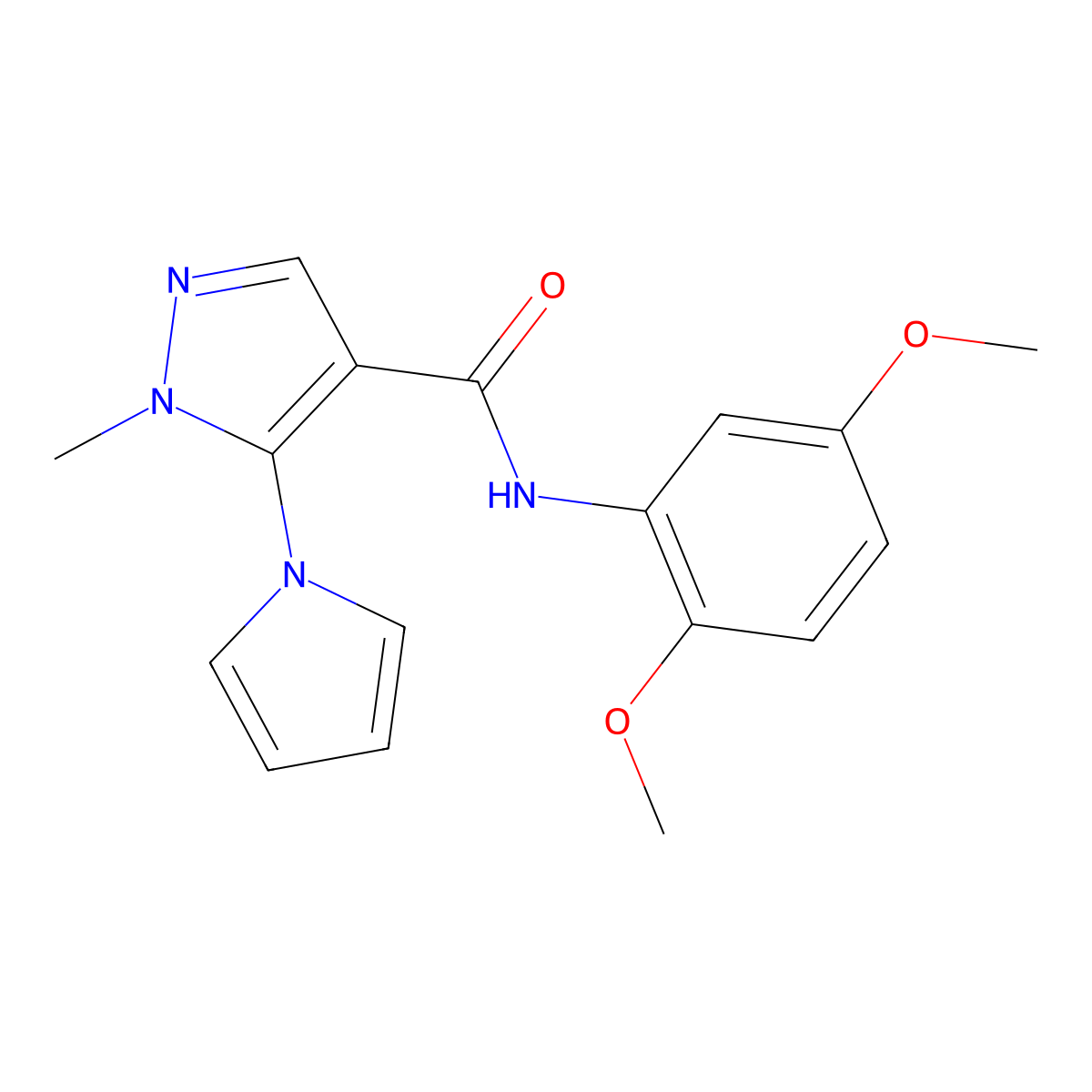 N-(2,5-dimethoxyphenyl)-1-methyl-5-(1H-pyrrol-1-yl)-1H-pyrazole-4-carboxamide molecular structure, CAS 1246073-38-0