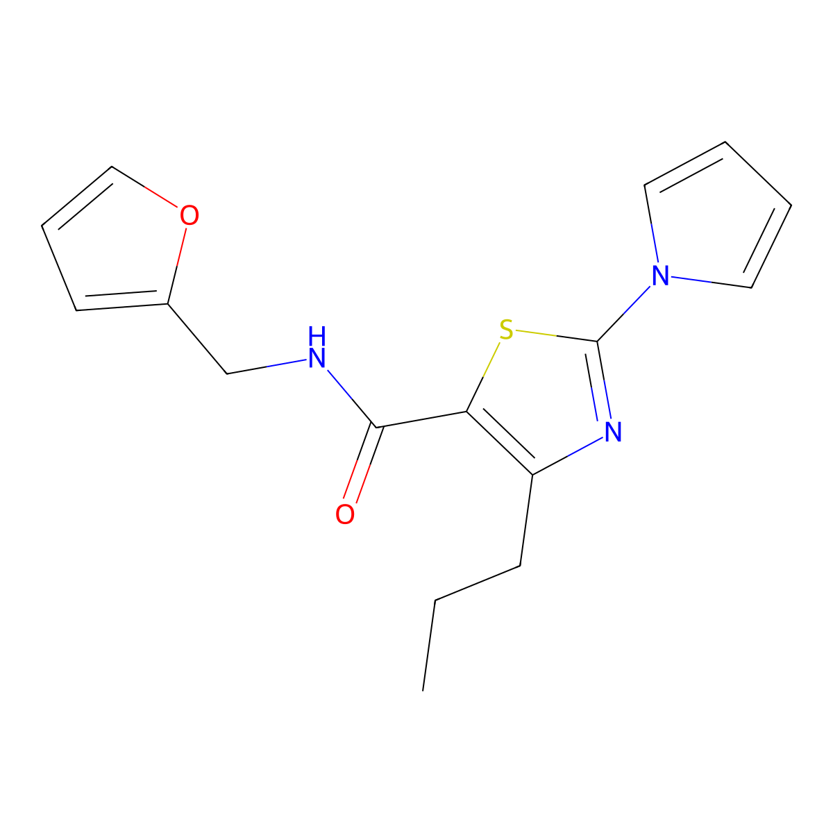 N-(furan-2-ylmethyl)-4-propyl-2-(1H-pyrrol-1-yl)-1,3-thiazole-5-carboxamide molecular structure, CAS 1246073-59-5